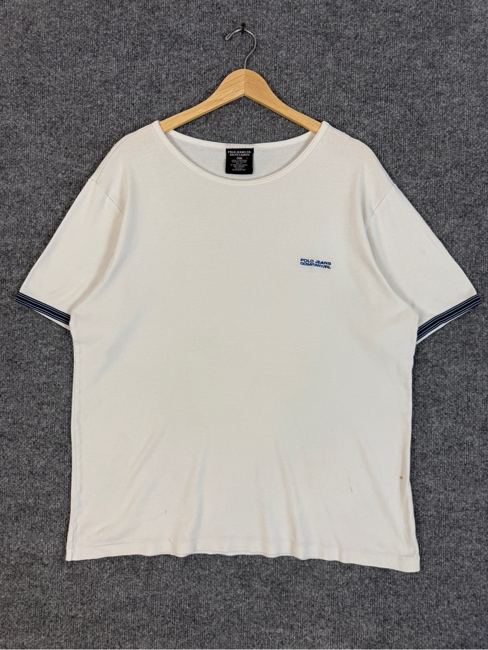 Vintage Polo Jeans Ringer T Shirt Y2K White Large Essential Ralph Lauren